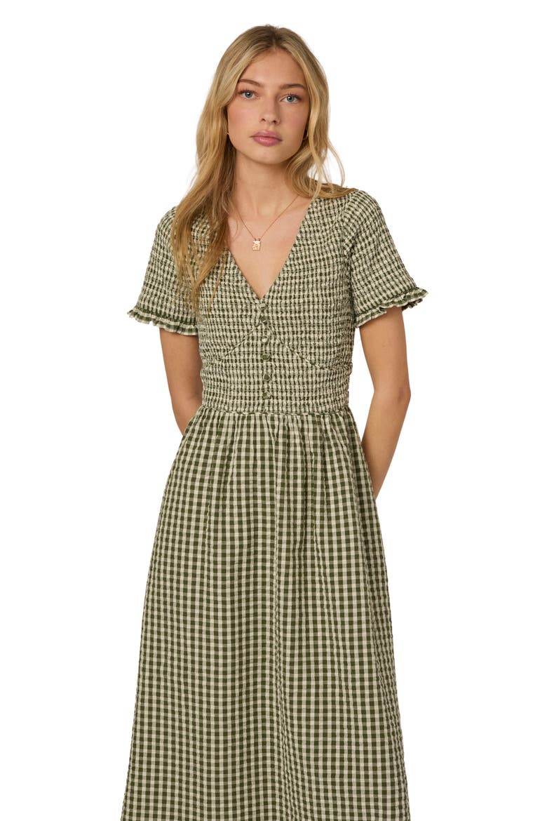 Eliza Check Midi Dress, Alternate, color, GREEN