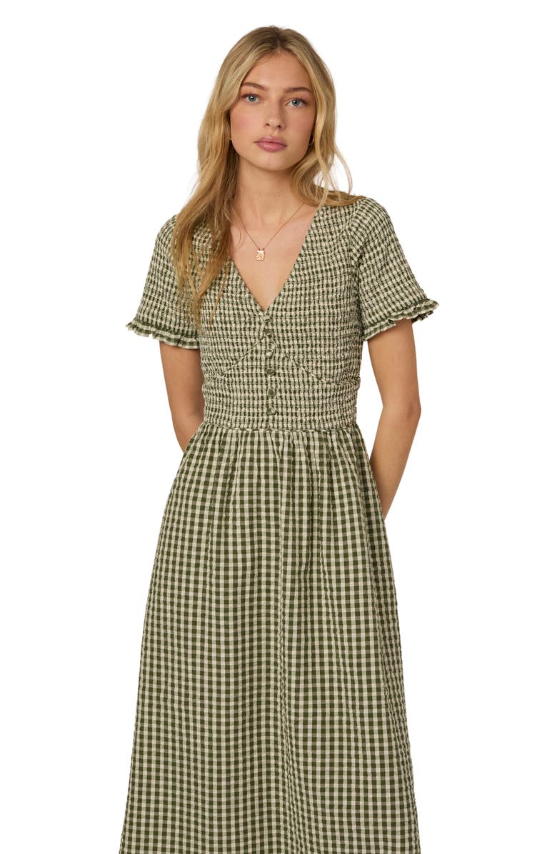 Nobody's Child Eliza Check Midi Dress, Alternate, color, Green
