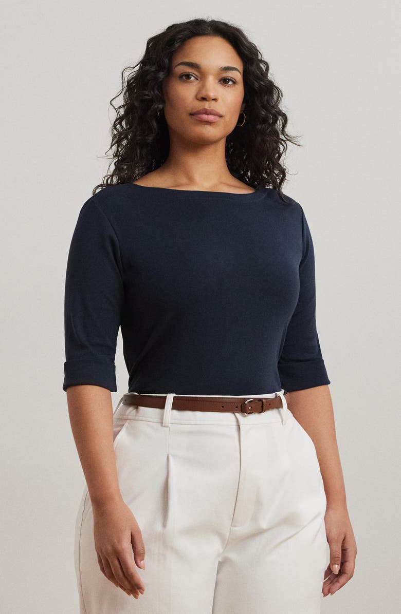 Lauren Ralph Lauren Boat Neck Top, Alternate, color, Lauren Navy