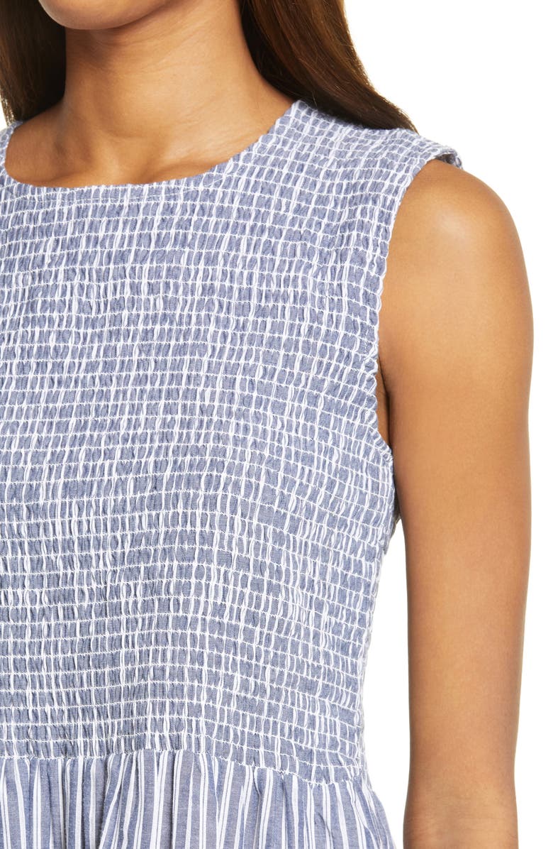 French Connection Rhodes Stripe Smocked Bodice Cotton Poplin Dress, Alternate, color, 