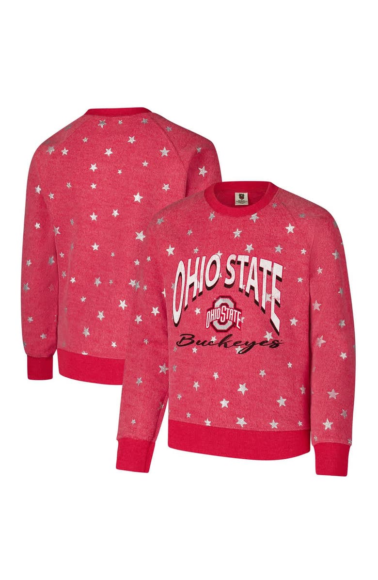 Wes & Willy Youth Wes & Willy Scarlet Ohio State Buckeyes Shimmer Star Reverse Fleece Raglan Pullover Sweatshirt, Alternate, color, Scarlet