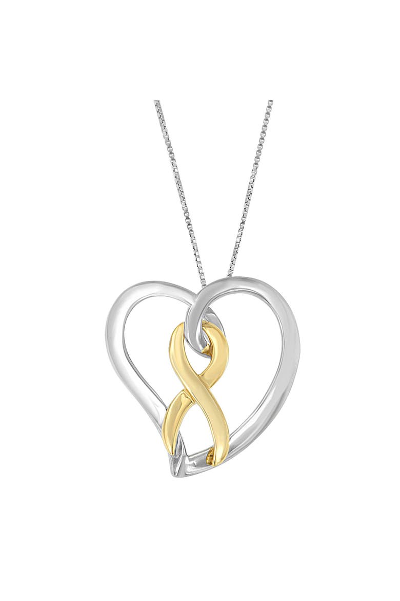 14K Gold and Silver Heart Bow Pendant Necklace, Main, color, Yellow