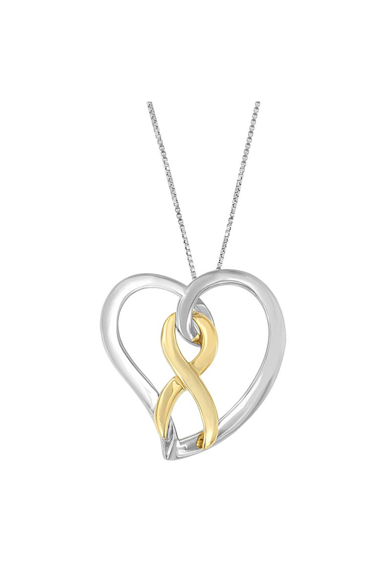 Haus of Brilliance 14K Gold and Silver Heart Bow Pendant Necklace, Main, color, Yellow