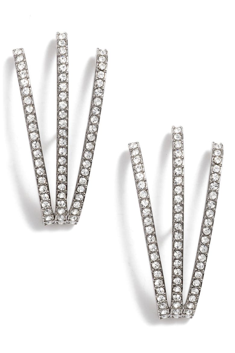 Three-Row Crystal Ear Cuffs, Main, color, RHODIUM