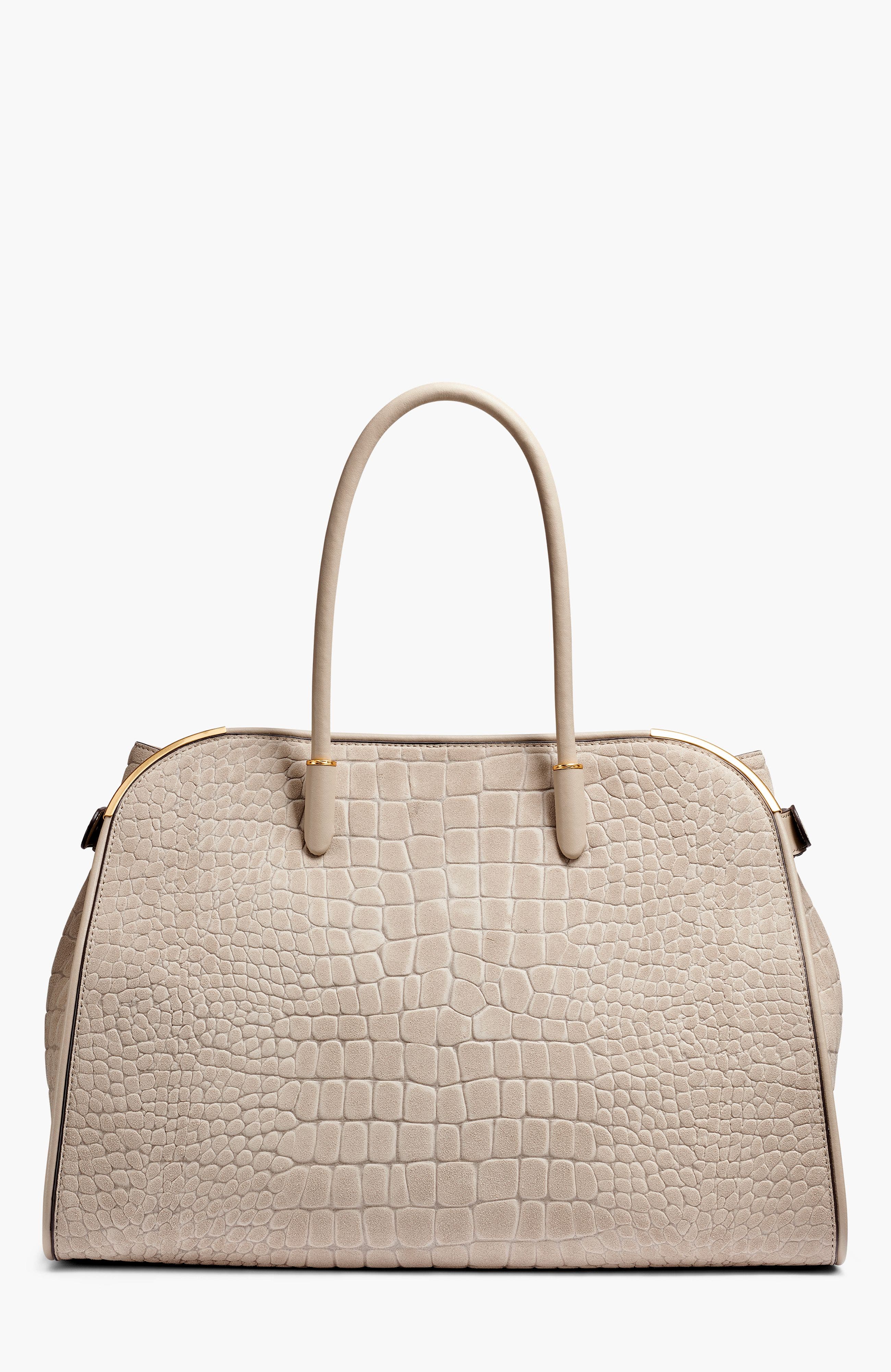 Donna Karan New York Satin Croc-Effect Suede Tote, Alternate, color, Moth