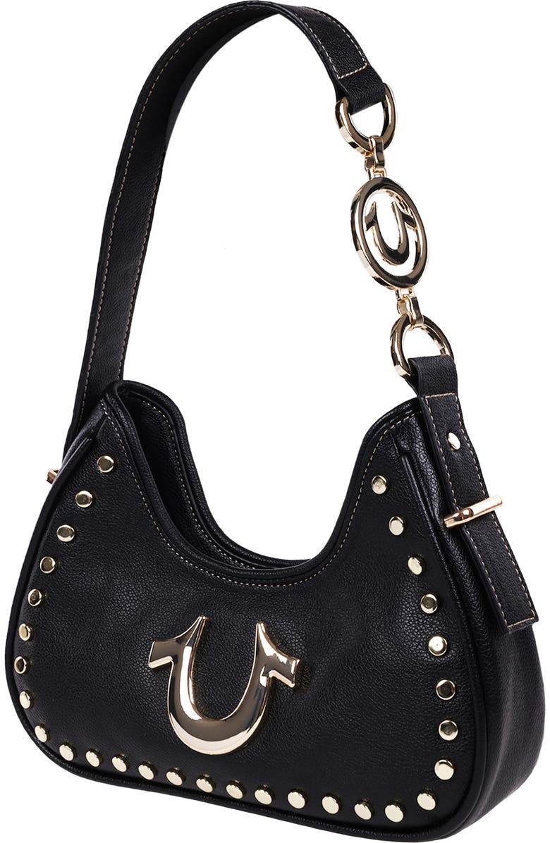 True Religion Studded Horseshoe Shoulder Bag, Alternate, color, Black