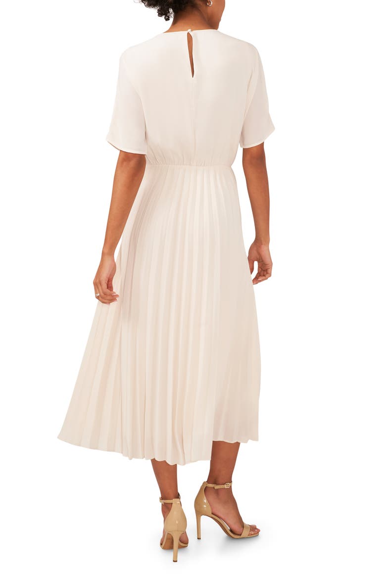 Pleated Midi Dress, Alternate, color, WHITE BIRCH