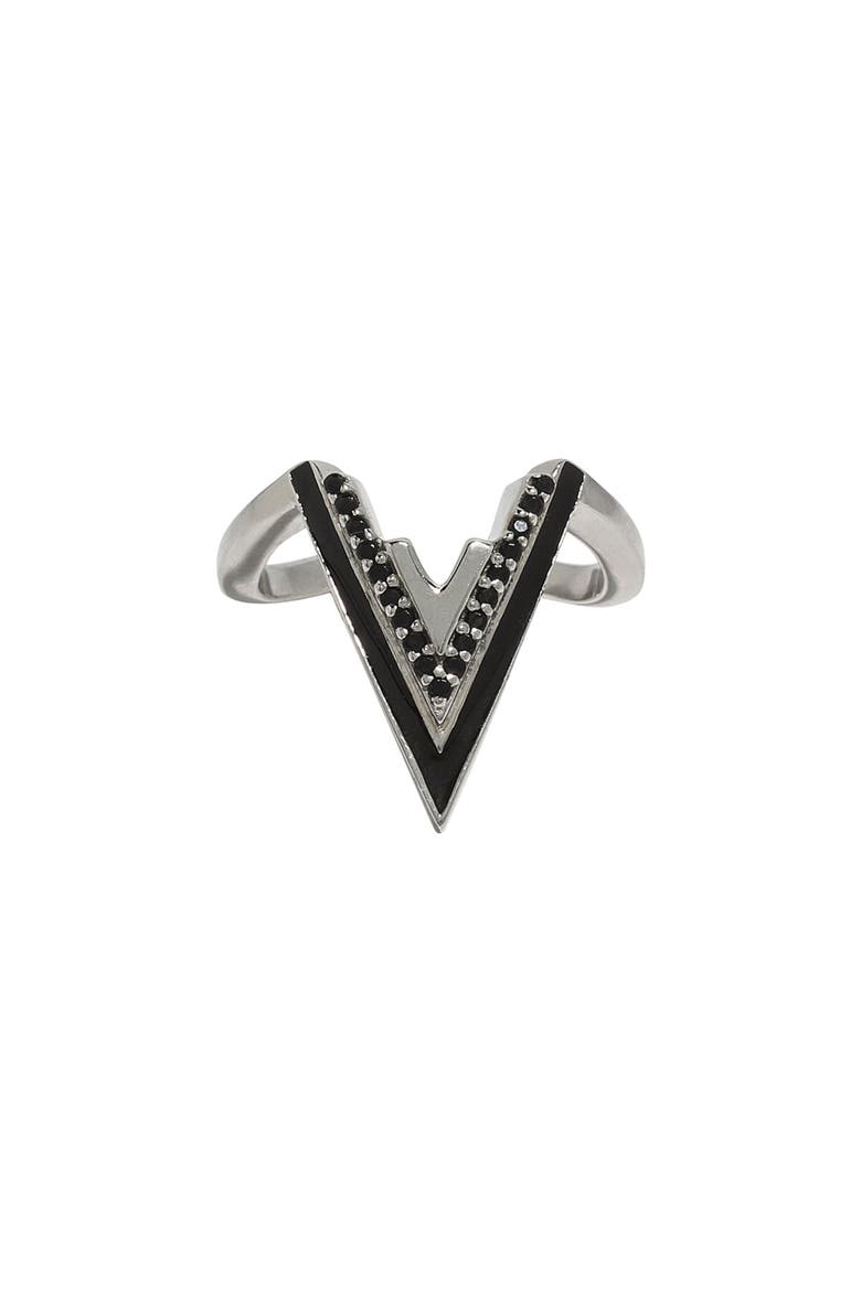 Valor Iconic V Onyx Silver Ring, Main, color, Silver & Black