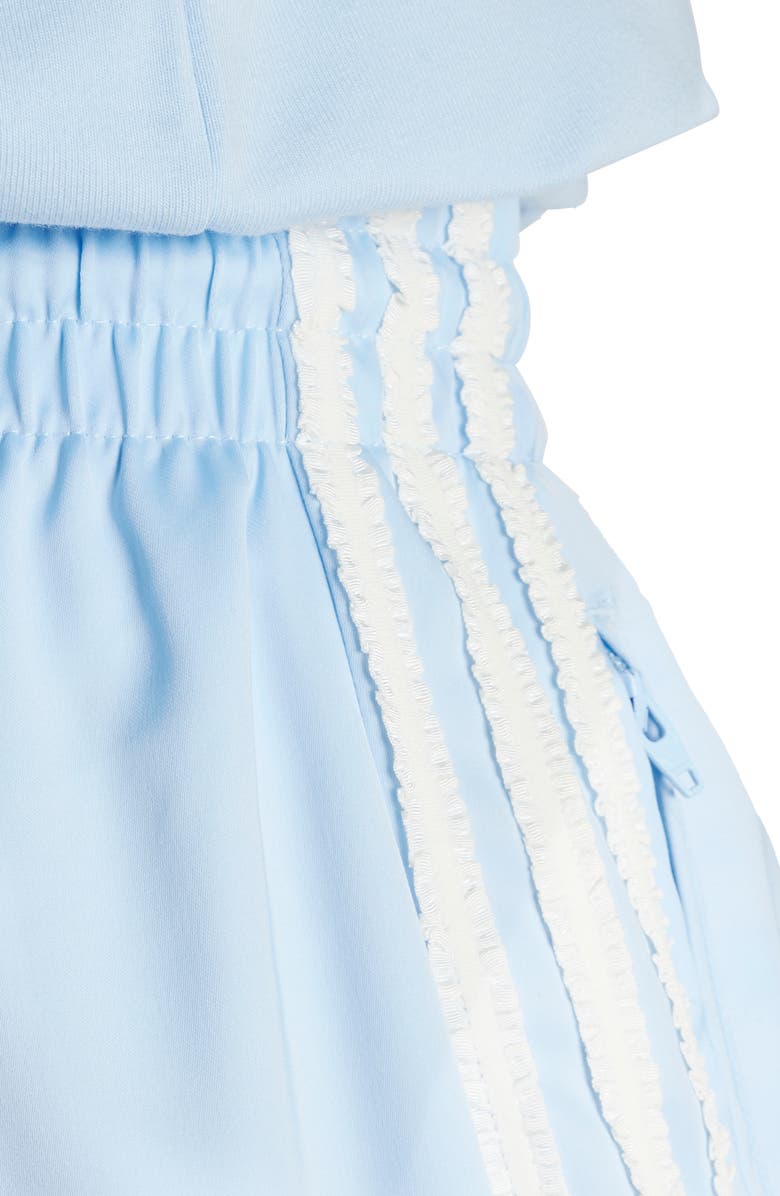 adidas Satin Ruffle 3-Stripes Wide Leg Track Pants, Alternate, color, Clear Sky