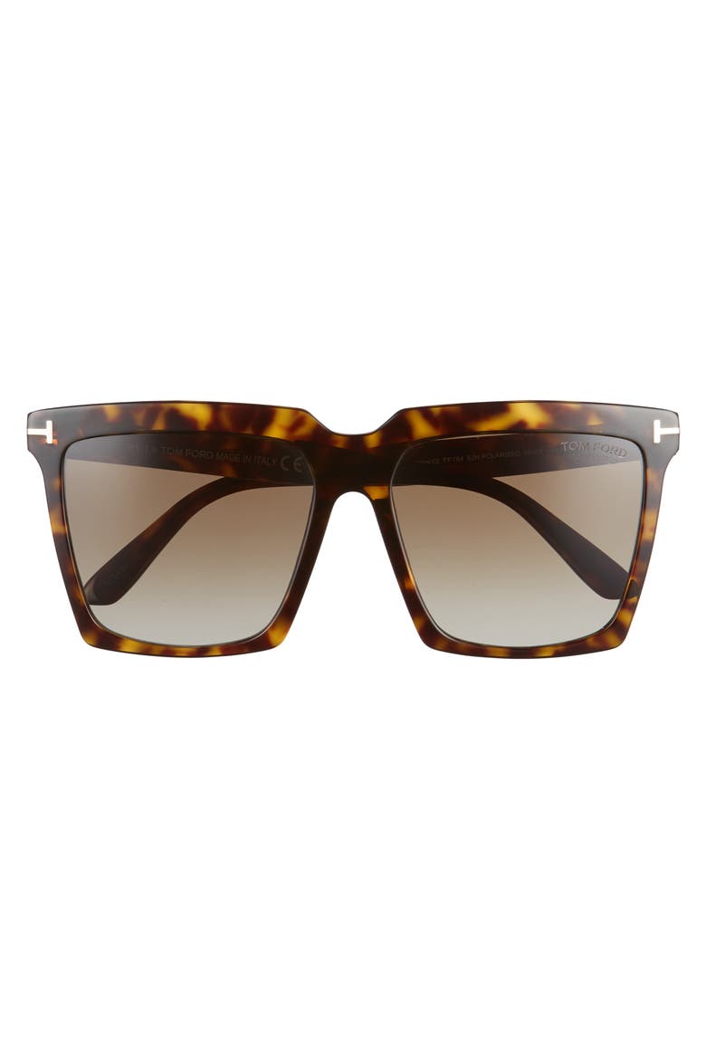Sabrina 58mm Polarized Gradient Square Sunglasses, Main, color, DARK HAVANA/ ROVIEX