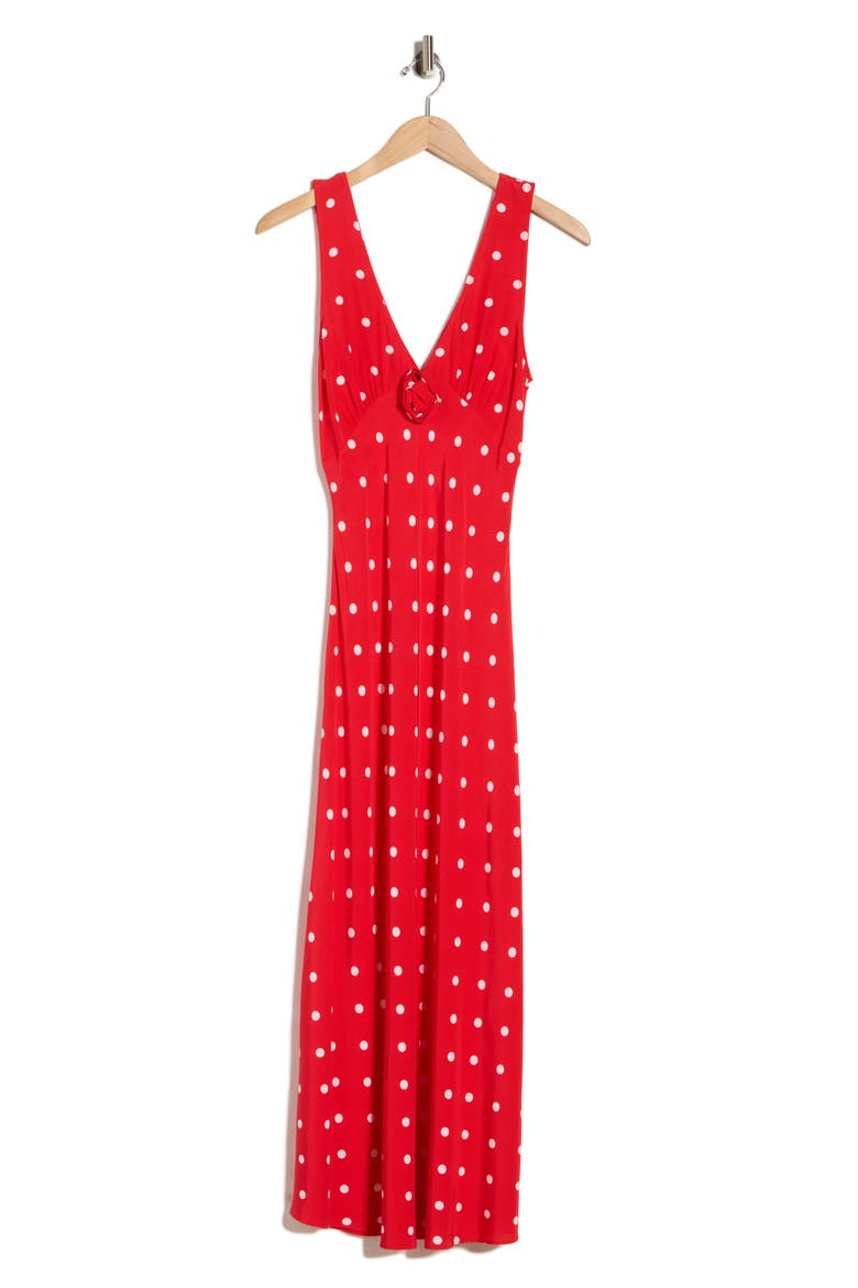 Sleeveless Double V-Neck Midi Dress, Alternate, color, RED IVORY POLKA DOT