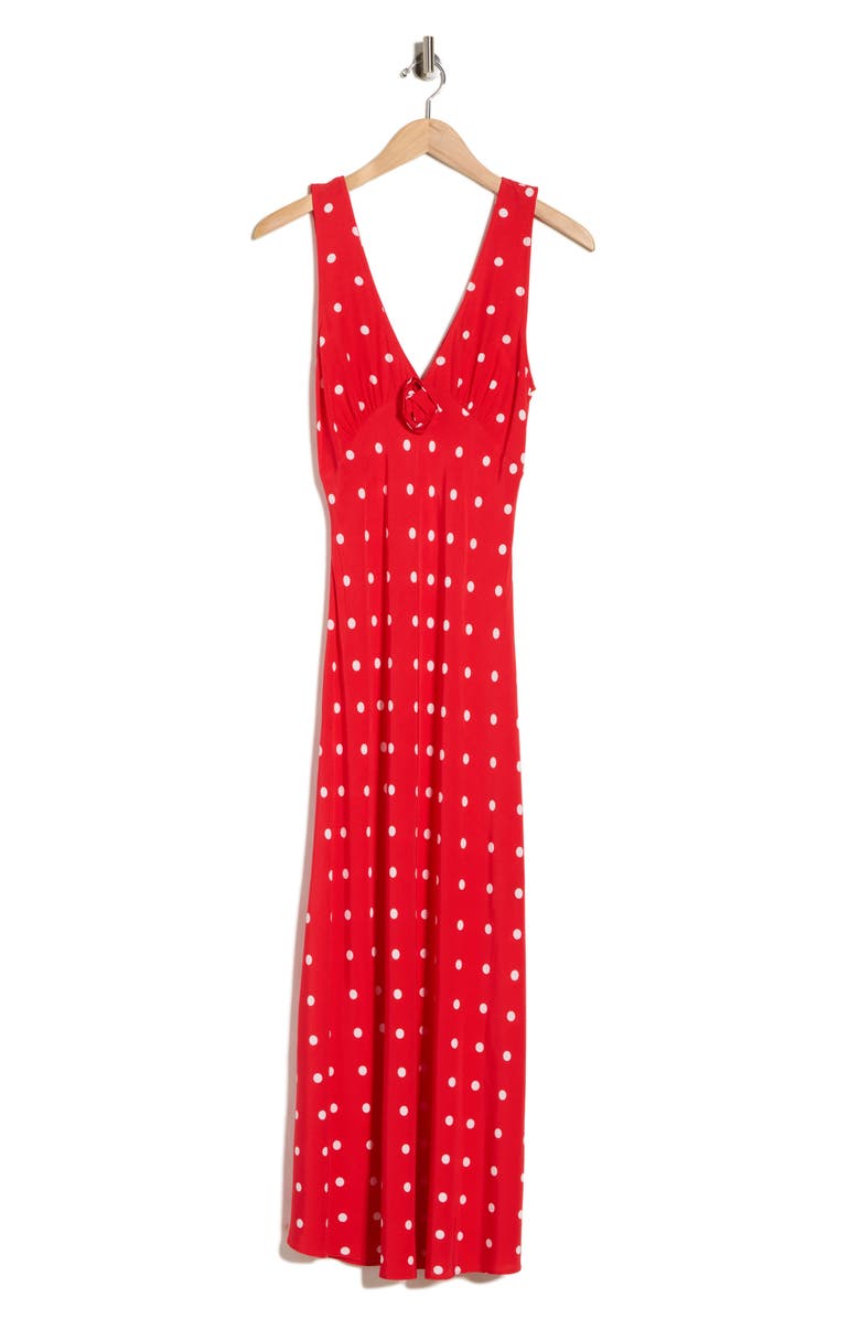 EDIT by JASON WU Sleeveless Double V-Neck Midi Dress, Main, color, Red Ivory Polka Dot