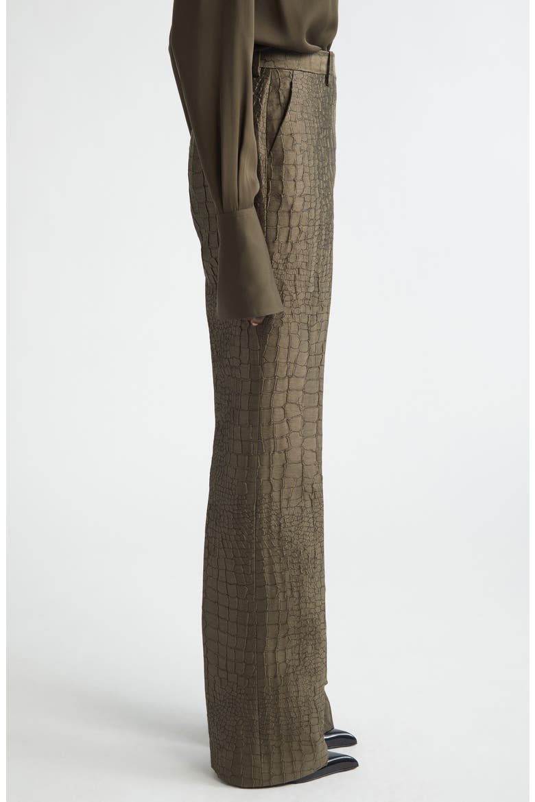 Crocodile Jacquard Linen & Silk Blend Straight Leg Pants, Alternate, color, OLIVE GREEN