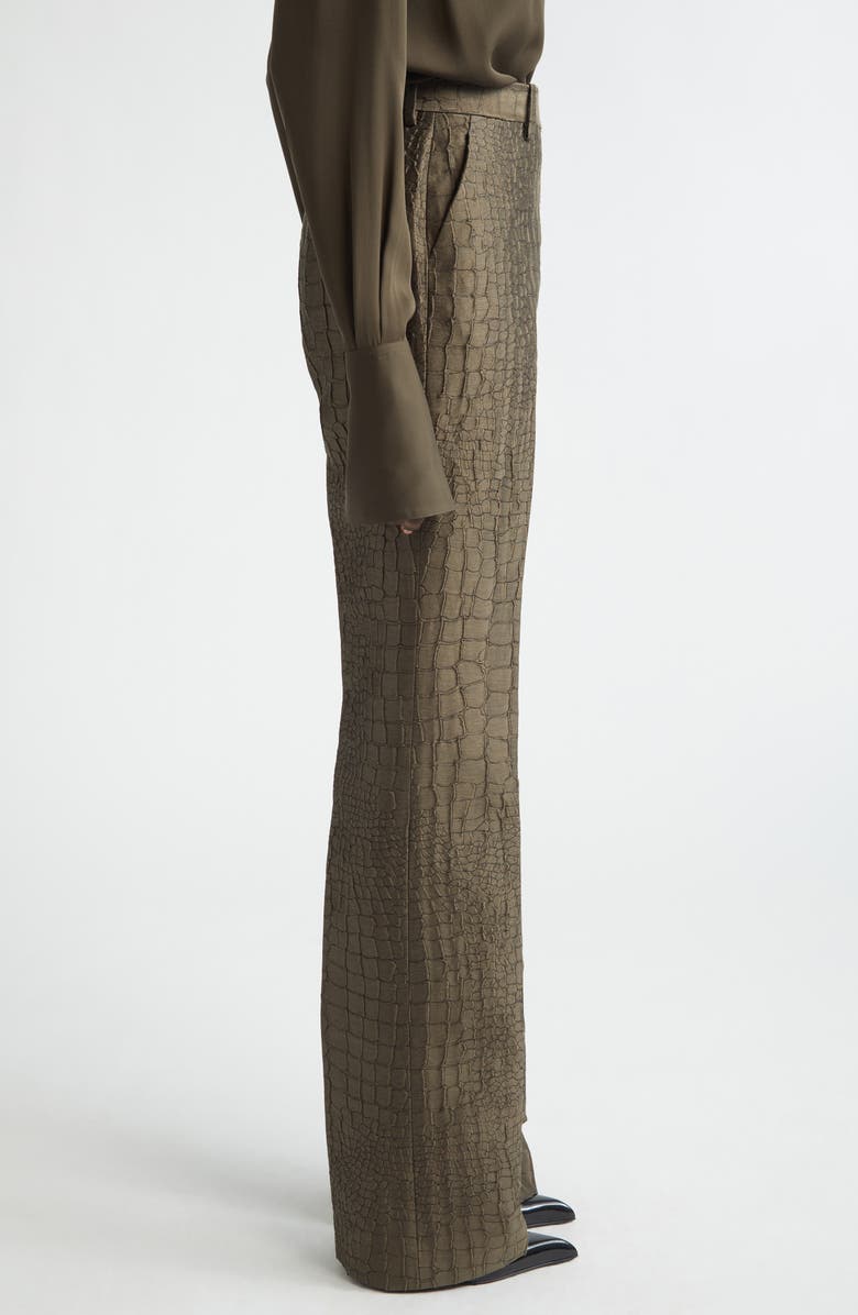 TOM FORD Crocodile Jacquard Linen & Silk Blend Straight Leg Pants, Alternate, color, Olive Green