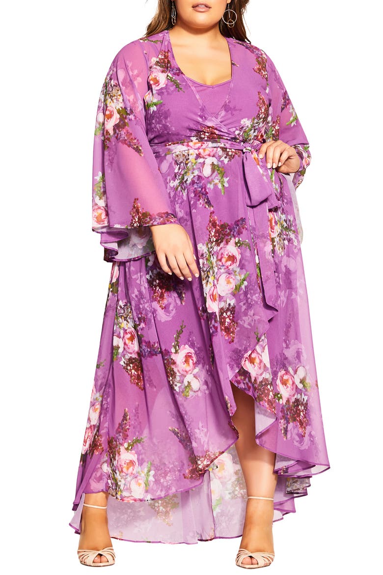 Nora Floral Long Sleeve Wrap Maxi Dress, Main, color, WISTERIA PAINTERLY R
