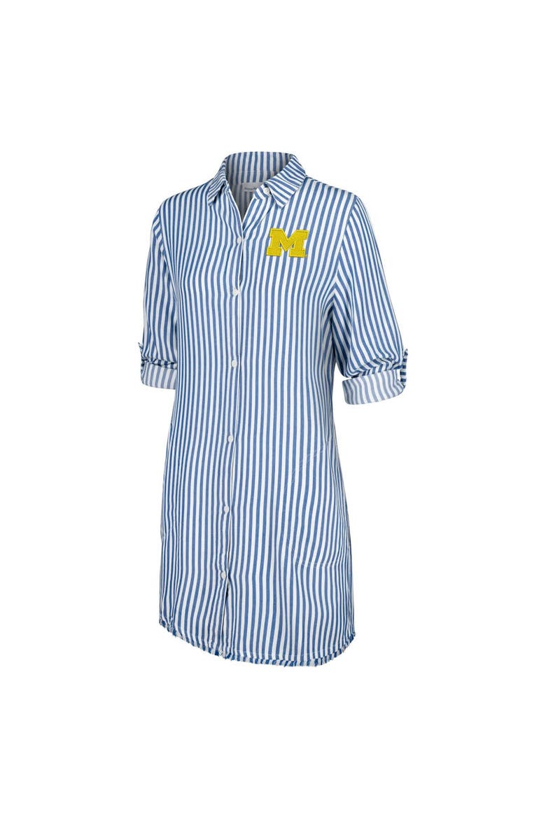 Women's Tommy Bahama Light Blue Michigan Wolverines Chambray Stripe Cover-Up Shirt Dress, Alternate, color, Light Blue