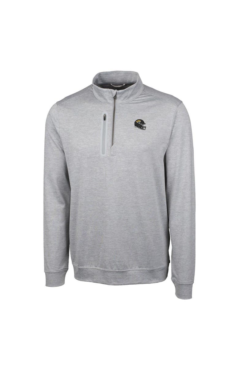 Cutter & Buck Men's Cutter & Buck  Silver Jacksonville Jaguars Helmet Stealth Heathered Quarter-Zip Pullover Top, Alternate, color, 