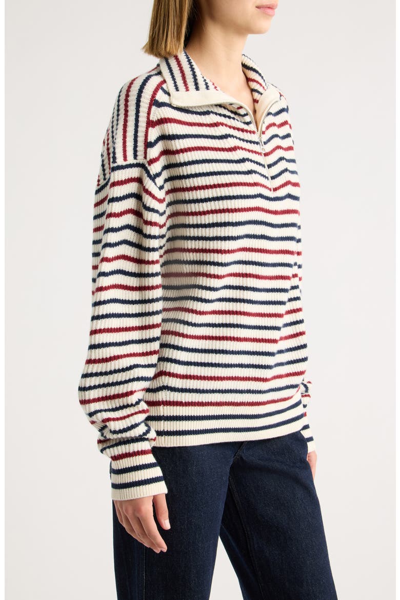 Georgie Stripe Wool Quarter Zip Sweater, Alternate, color, IVORY MULTI
