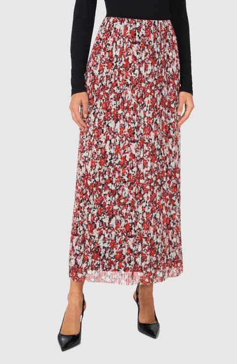 Floral Pleated Mesh Maxi Skirt