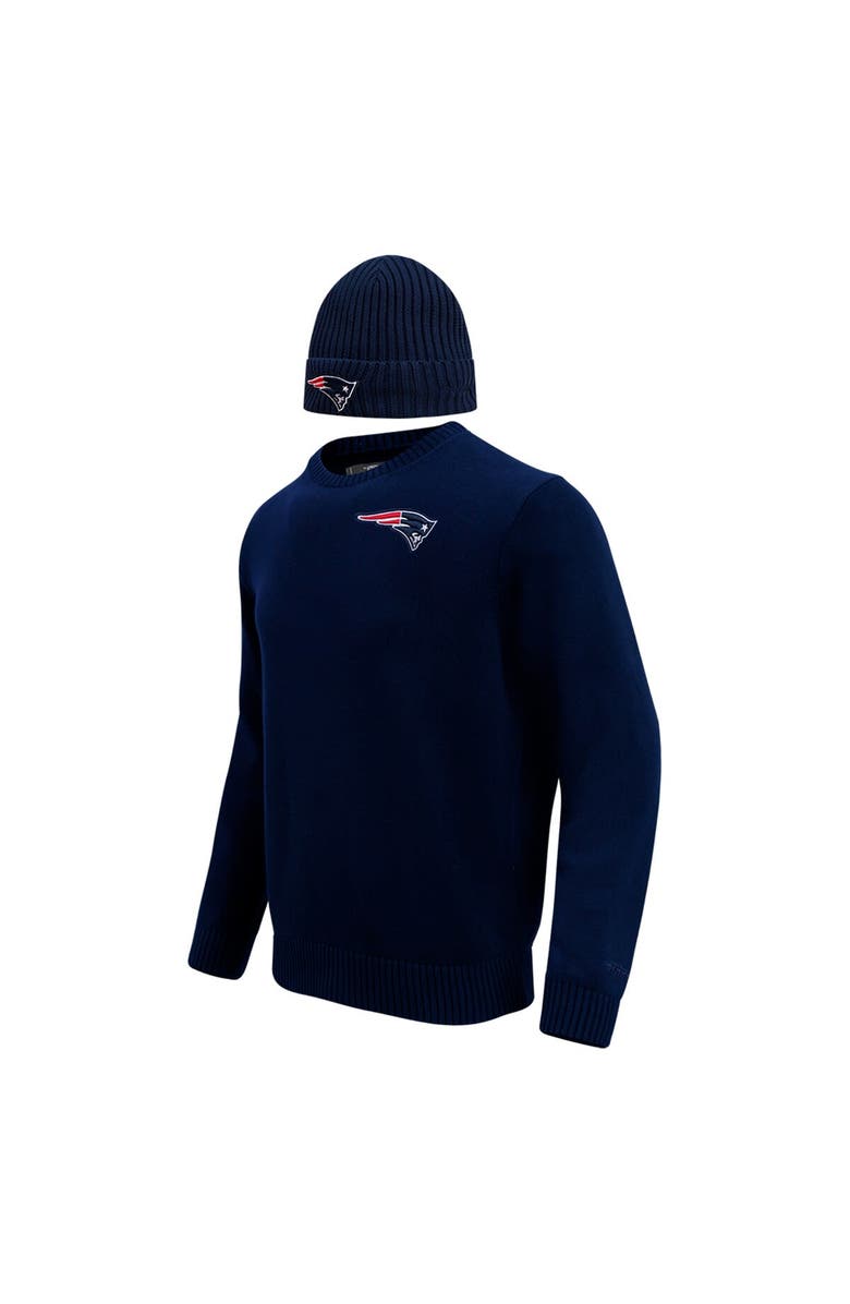 PRO STANDARD Men's Pro Standard Navy New England Patriots Crewneck Pullover Sweater & Cuffed Knit Hat Box Gift Set, Alternate, color, Navy