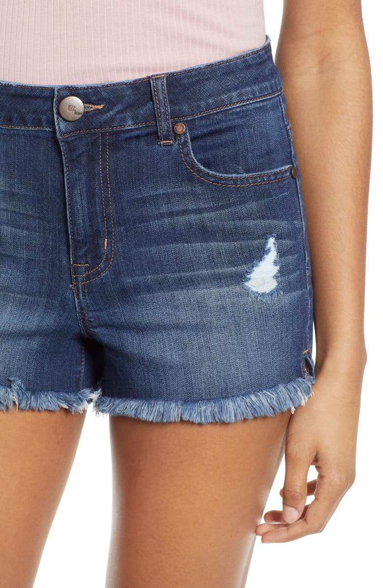 1822 Denim Ripped Raw Hem Denim Shorts, Alternate, color, 
