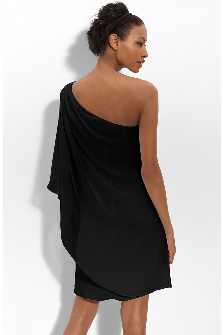 Embellished One-Shoulder Chiffon Dress, Alternate, color, BLACK