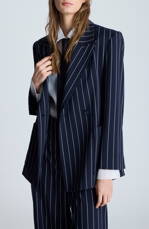 Kenneth Cole Women's Pinstriped Double-breasted Jacket In Dark Navy/pure White