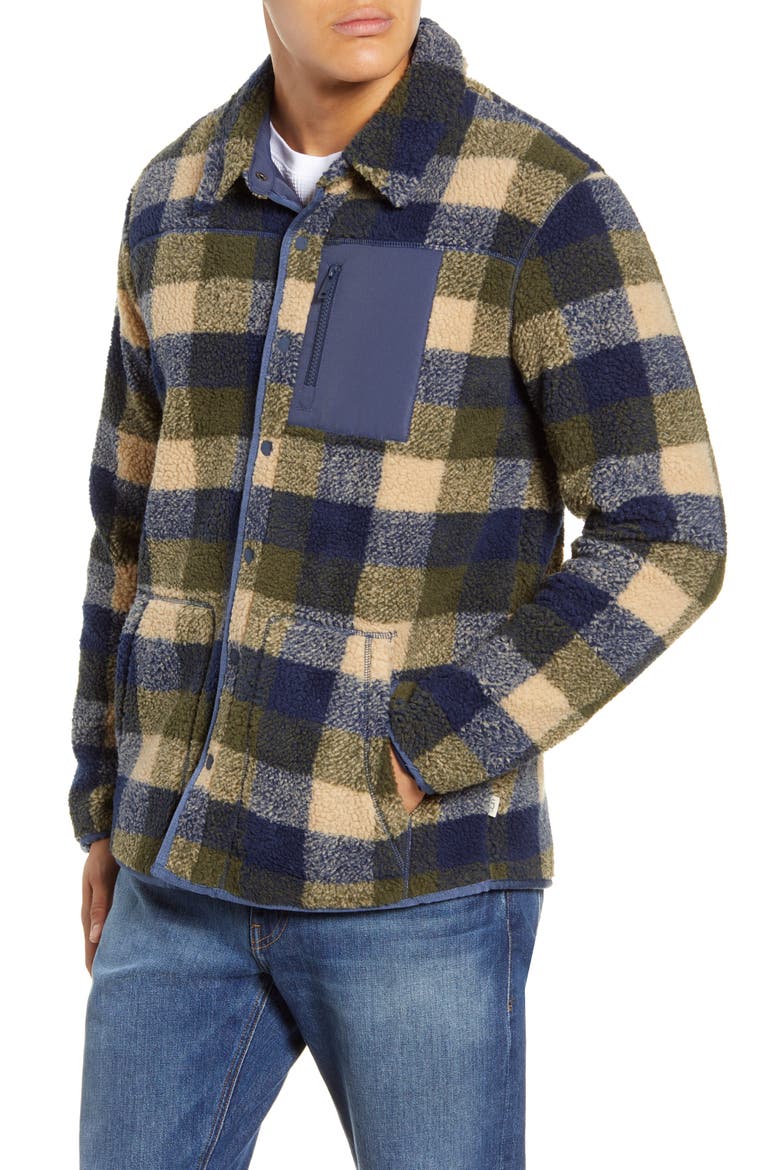 UGG Keefe High Pile Fleece Jacket, Alternate, color, OLIVE BUFFALO PLAID