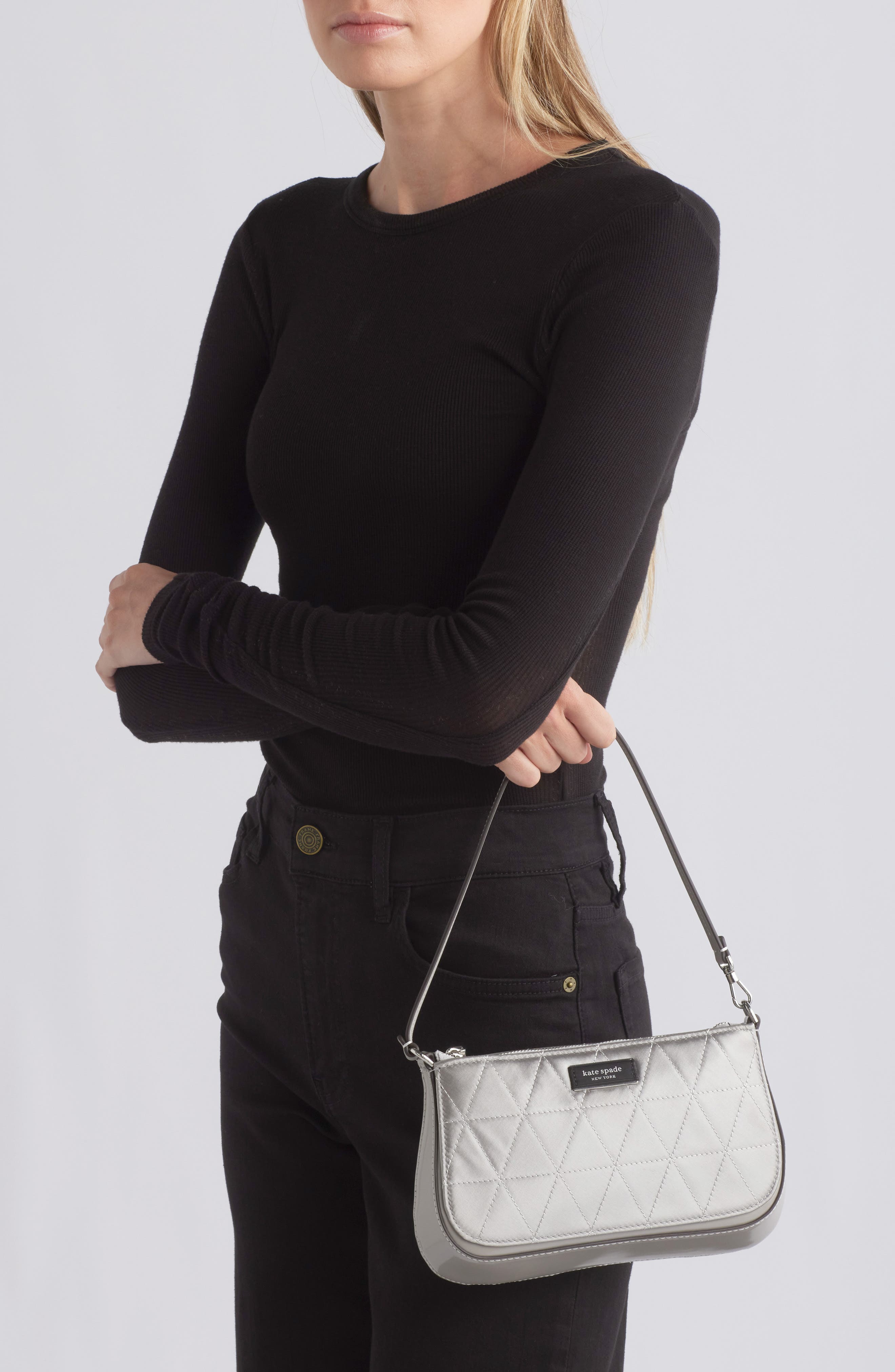 Kate Spade New York sam icon mini pouchette shoulder bag, Alternate, color, Silver