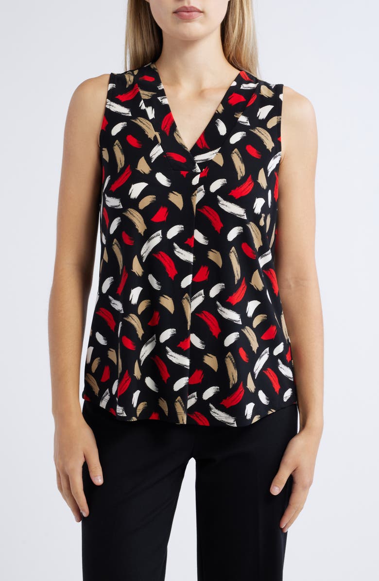 Anne Klein Brush Stroke Print Pleat Neck Shell, Main, color, 