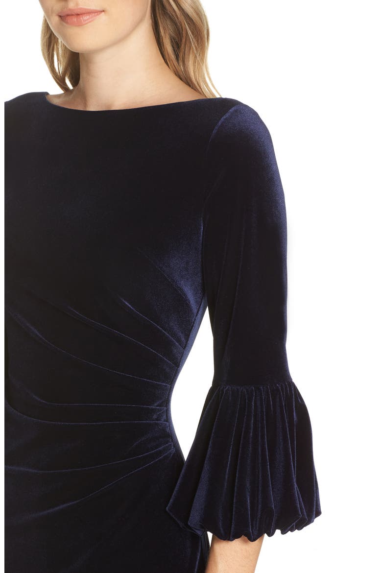Bubble Sleeve Velvet Sheath Dress, Alternate, color, NAVY