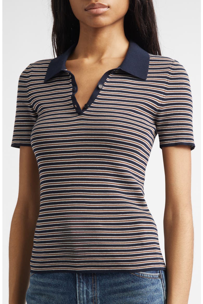 Gemmatta Stripe Cotton Rib Polo, Alternate, color, DARK NAVY/ BROWN STRIPE