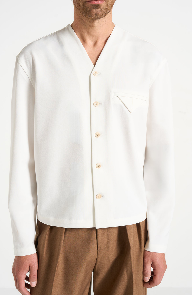 Manière De Voir Zac Boxy V-Neck Long Sleeve Shirt, Main, color, Off White