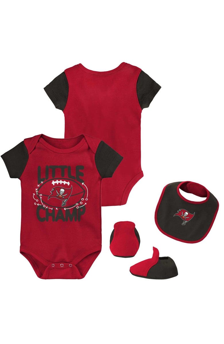 Outerstuff Newborn & Infant Red/Black Tampa Bay Buccaneers Little Champ Three-Piece Bodysuit Bib & Booties Set, Main, color, Red