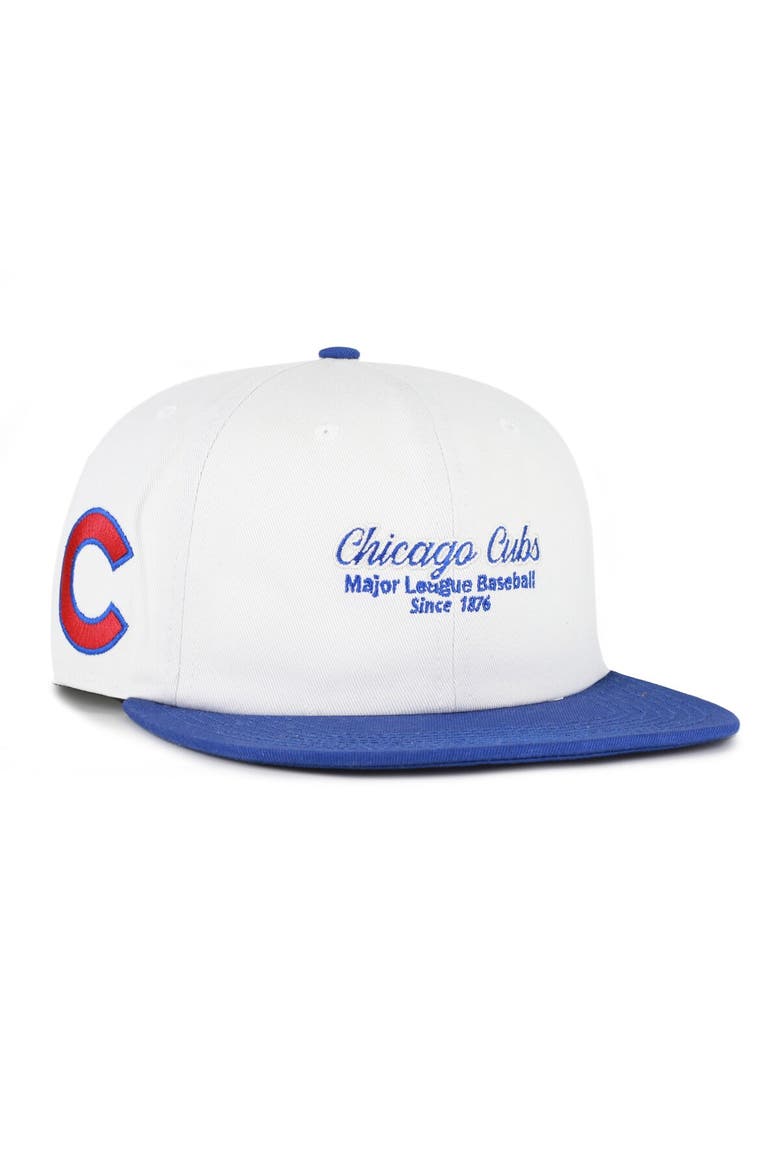 Men's '47 White/Royal Chicago Cubs Script Stack Relaxed Captain Snapback, Main, color, White