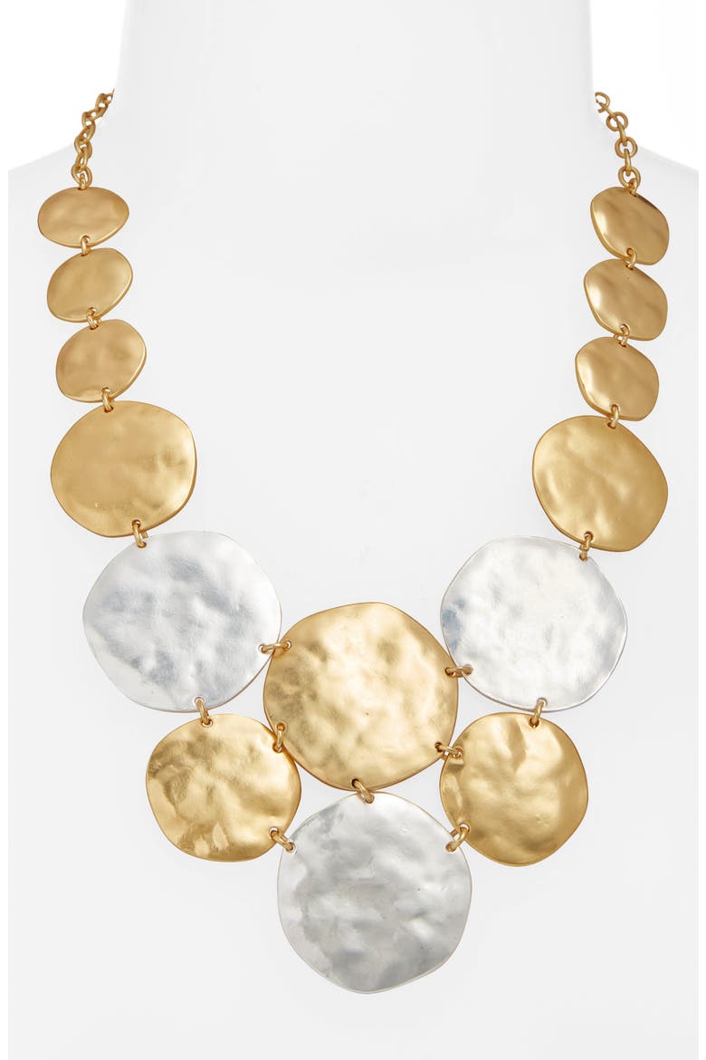 Hammered Circle Statement Bib Necklace, Alternate, color, MIXED METALS
