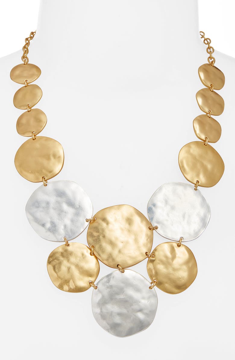 Karine Sultan Hammered Circle Statement Bib Necklace, Alternate, color,