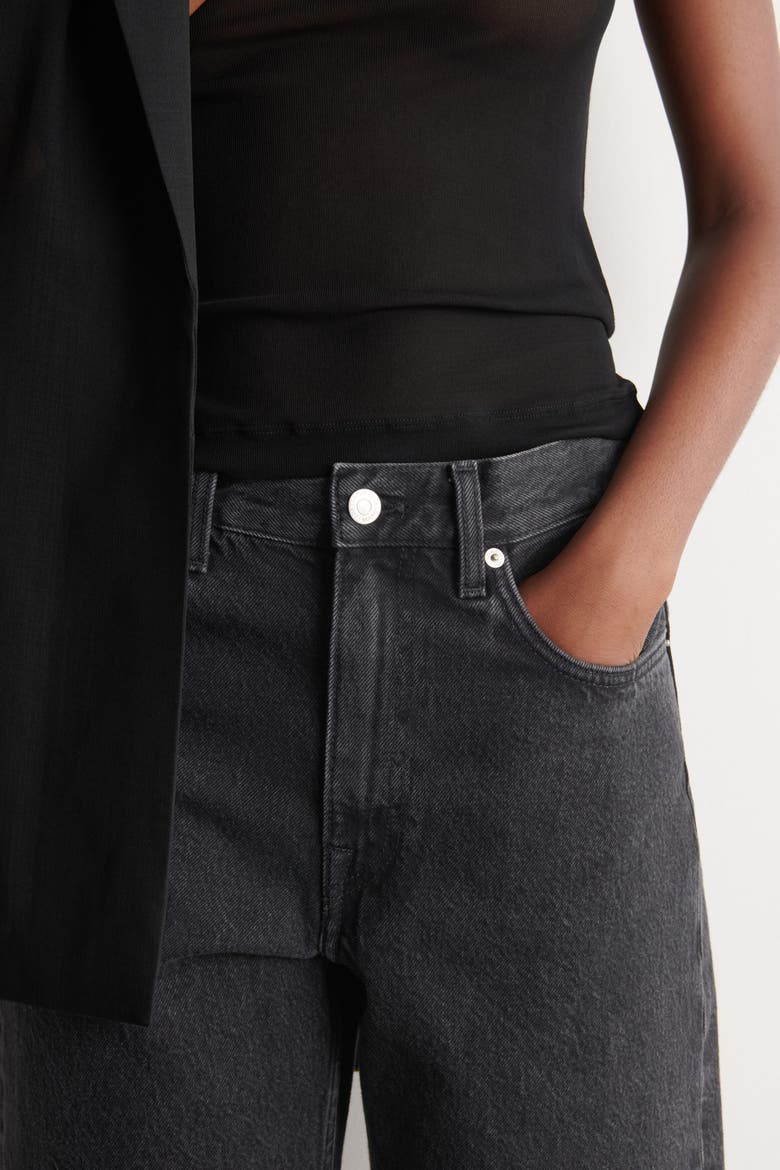 Chord Straight-leg Denim Shorts, Alternate, color, BLACK