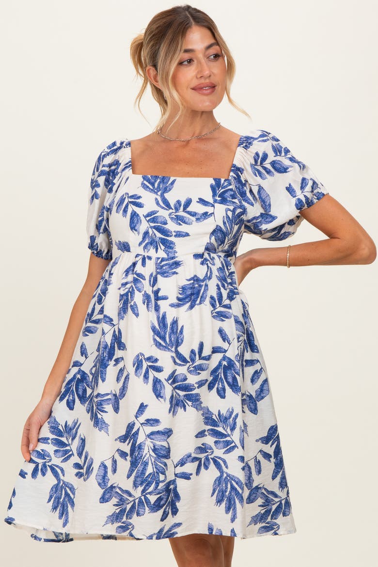 Floral Puff Sleeve Dress, Alternate, color, Blue
