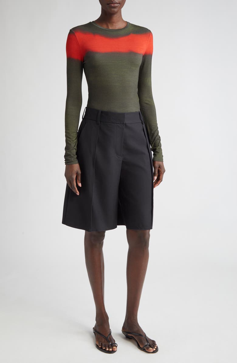 Jason Wu Collection Painted Stripe Long Sleeve Jersey Top, Alternate, color, Dark Fern/ Pink Ginger