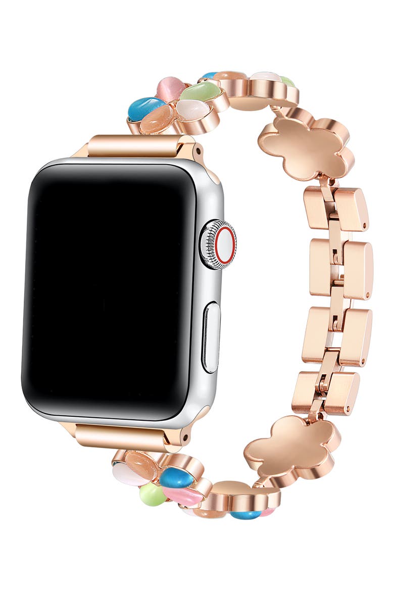June Flower Bracelet Apple Watch® Watchband, Alternate, color, ROSE GOLD MULTI
