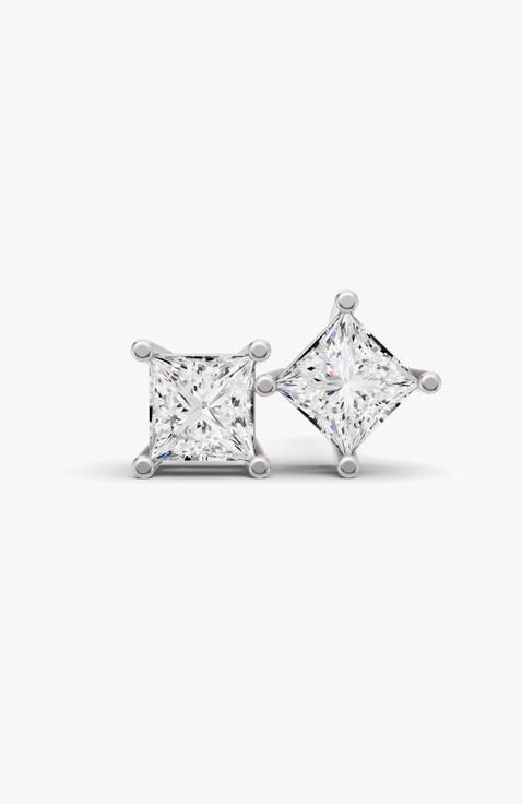 14K Gold Studs 0.75 ct Earrings Princess Solitaire