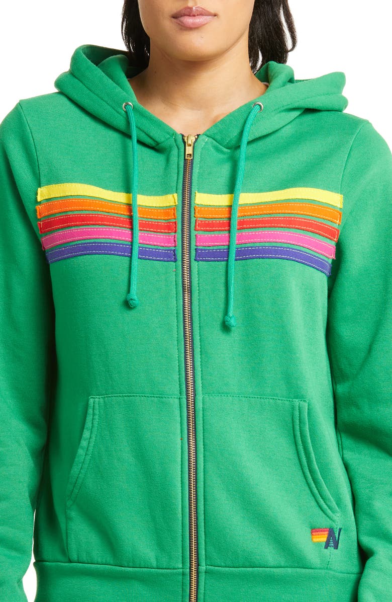 Aviator Nation 5-Stripe Zip Hoodie, Alternate, color, Kelly Green/ Yellow Purple