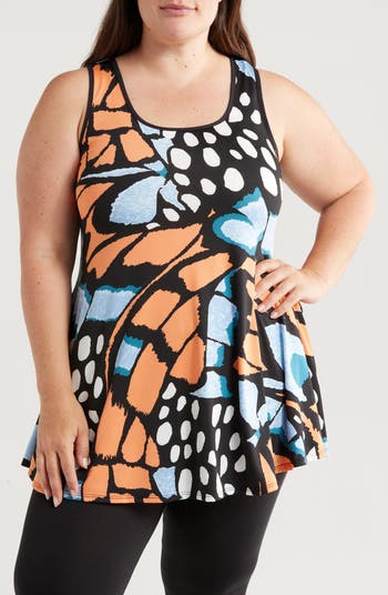 24seven Comfort Apparel Butterfly Print Sleeveless Jersey Swing