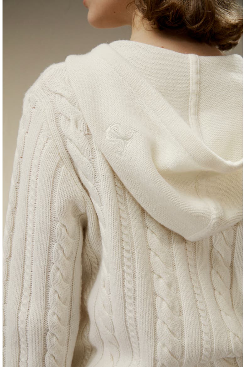 Women's Bela Cable-Knit Wool-Cashmere Blend Hoodie, Alternate, color, White