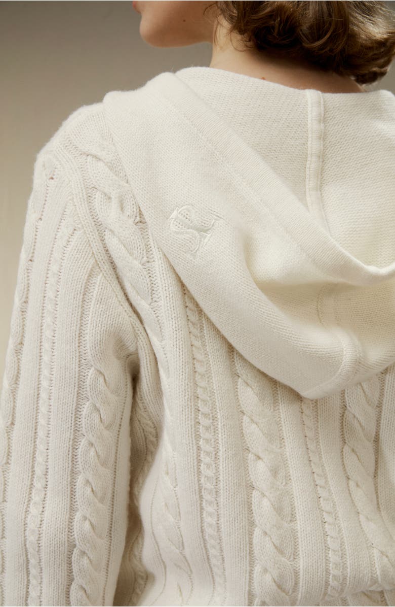 Lilysilk Women's Bela Cable-Knit Wool-Cashmere Blend Hoodie, Alternate, color, White