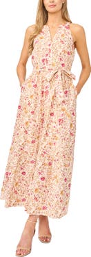 Halogen® Floral Belted Tiered Button-Up Maxi Dress