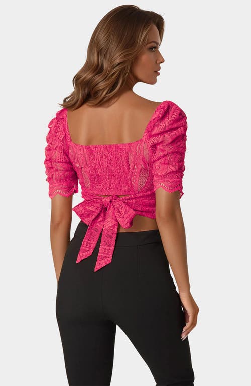 Bebe Puff Sleeve Lace Top In Pink