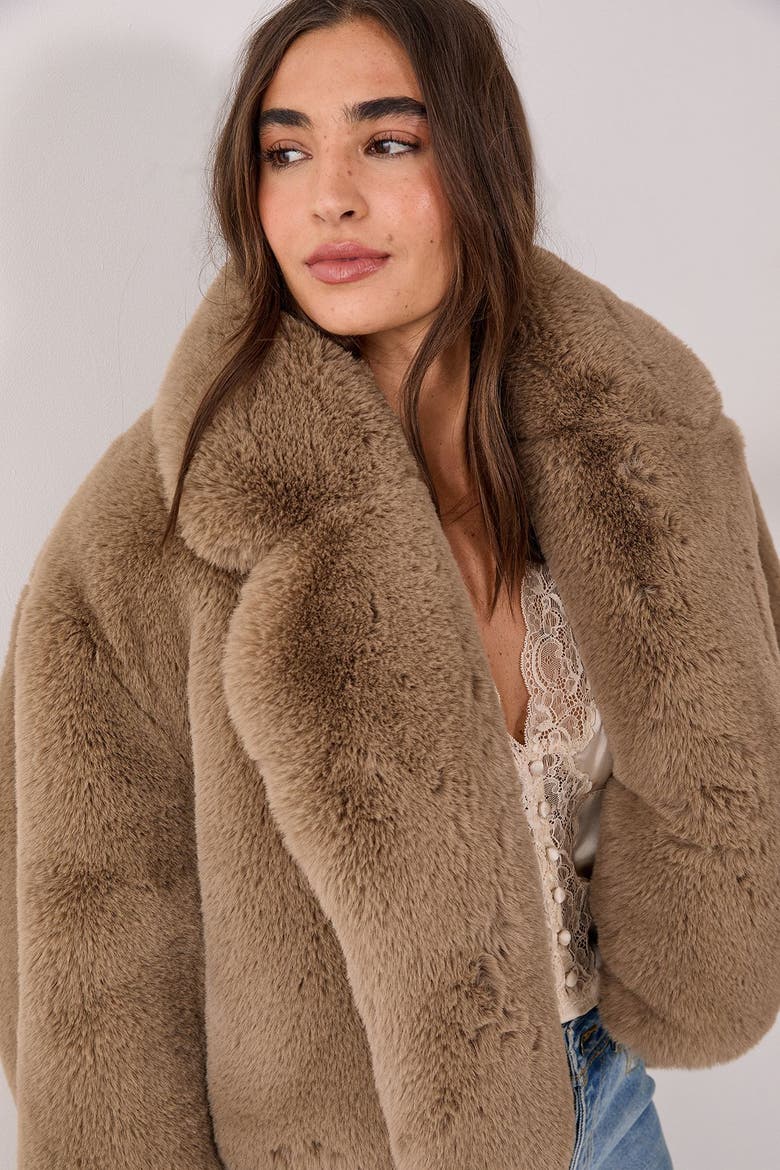 Cropped Collar Faux Fur Jacket, Alternate, color, Mink