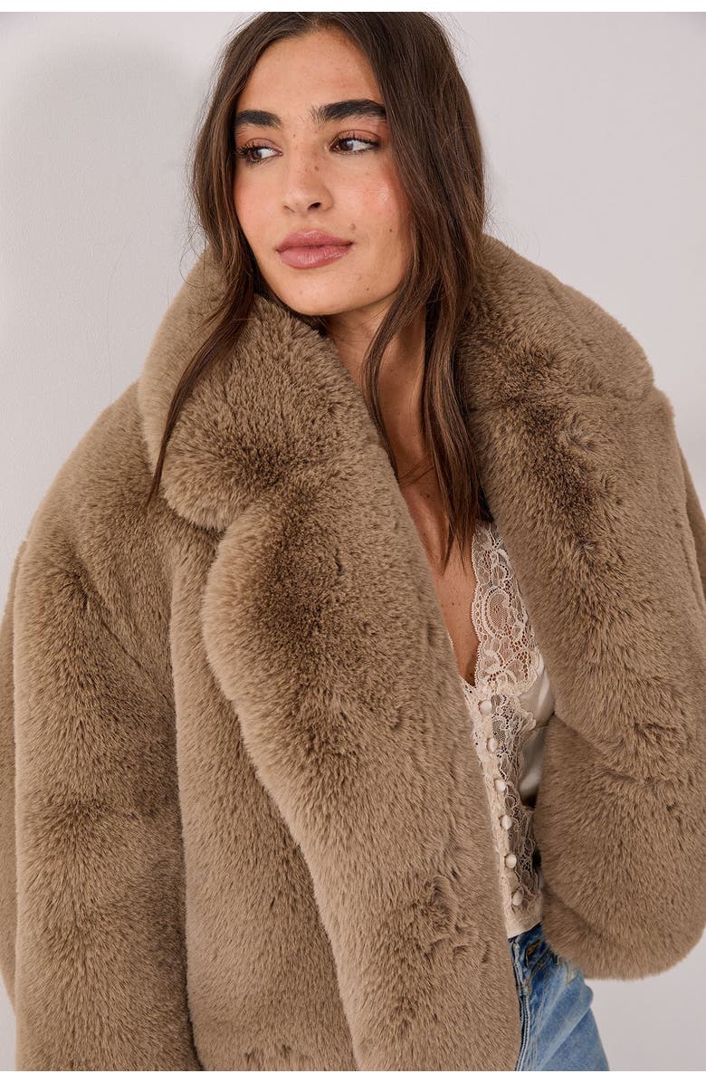 NASTY GAL Cropped Collar Faux Fur Jacket, Alternate, color, Mink